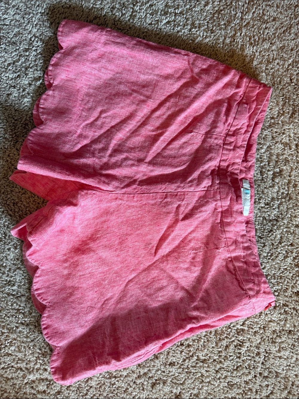 Boden Pink Scalloped Hem Linen-Blend Pull-On Shorts